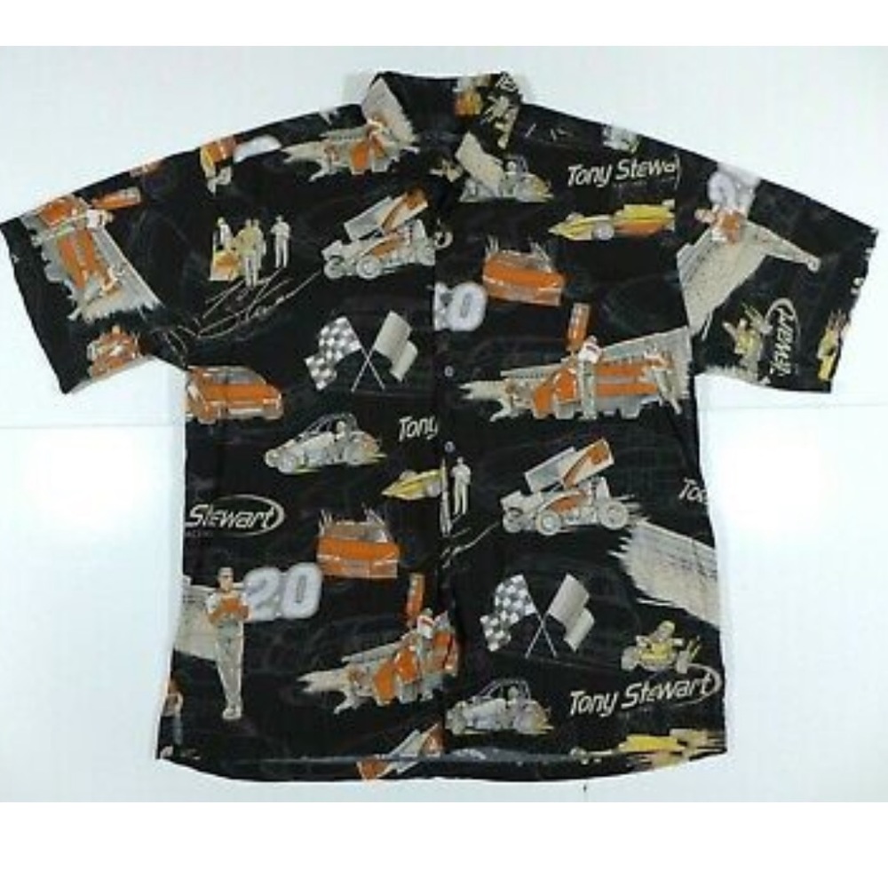 Tori Richard Tony Stewart Racing Button Front Shirt Mens Size L Large Black